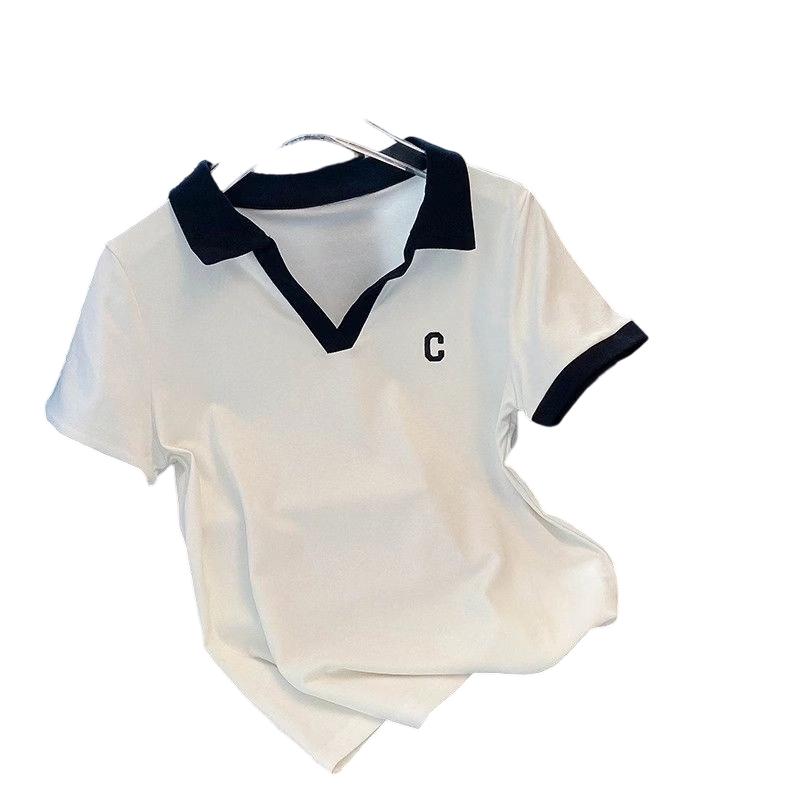 La Chapelle Women s Summer Embroidered Color-Block Polo Knit Top 3XL