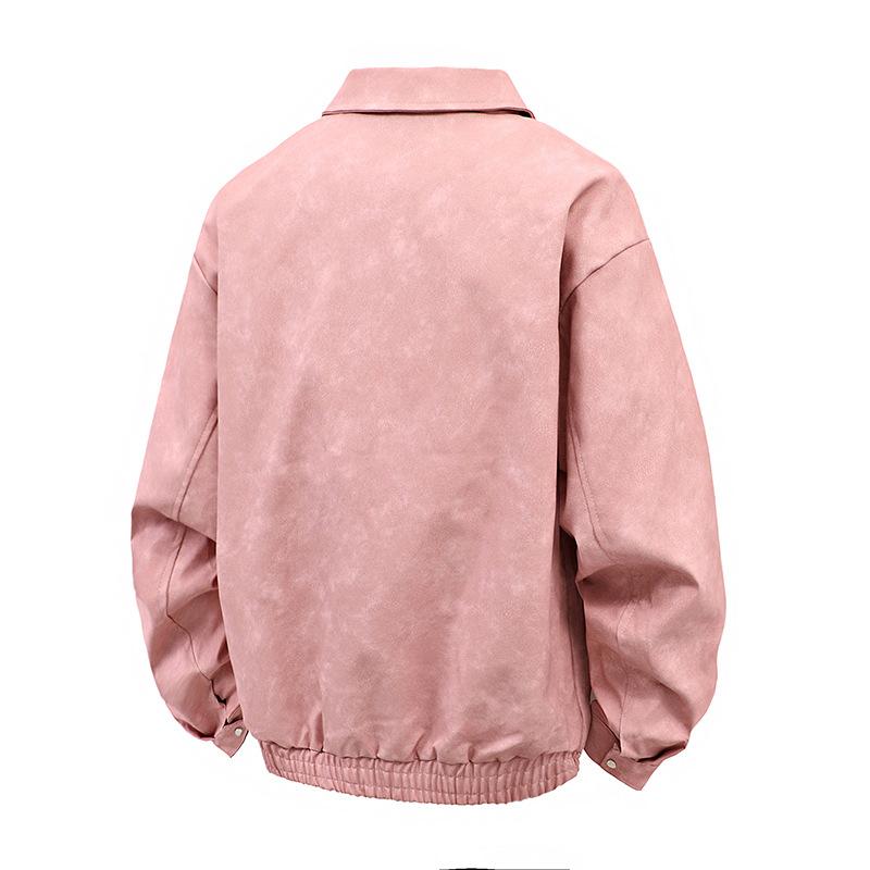 Autumn Men'S Retro Solid Color Jacket Hong Kong Style Men'S Casual Loose Lapel Leather Jacket