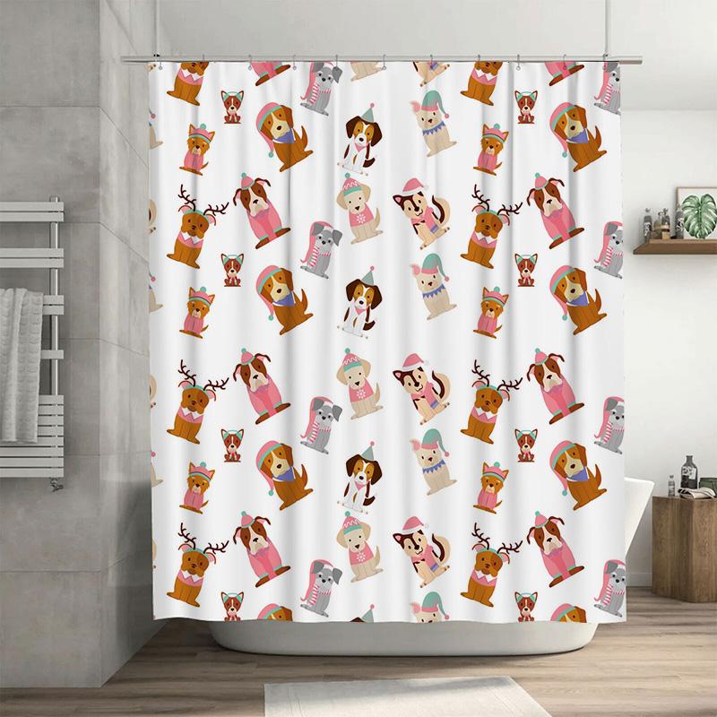 

TU Cute Puppy Shower Curtain Set Waterproof Farmhouse Dog Pattern Bathroom Decor Modern Fabric Backdrop Vintage Pet Lover Gift 90x180cm35x71in