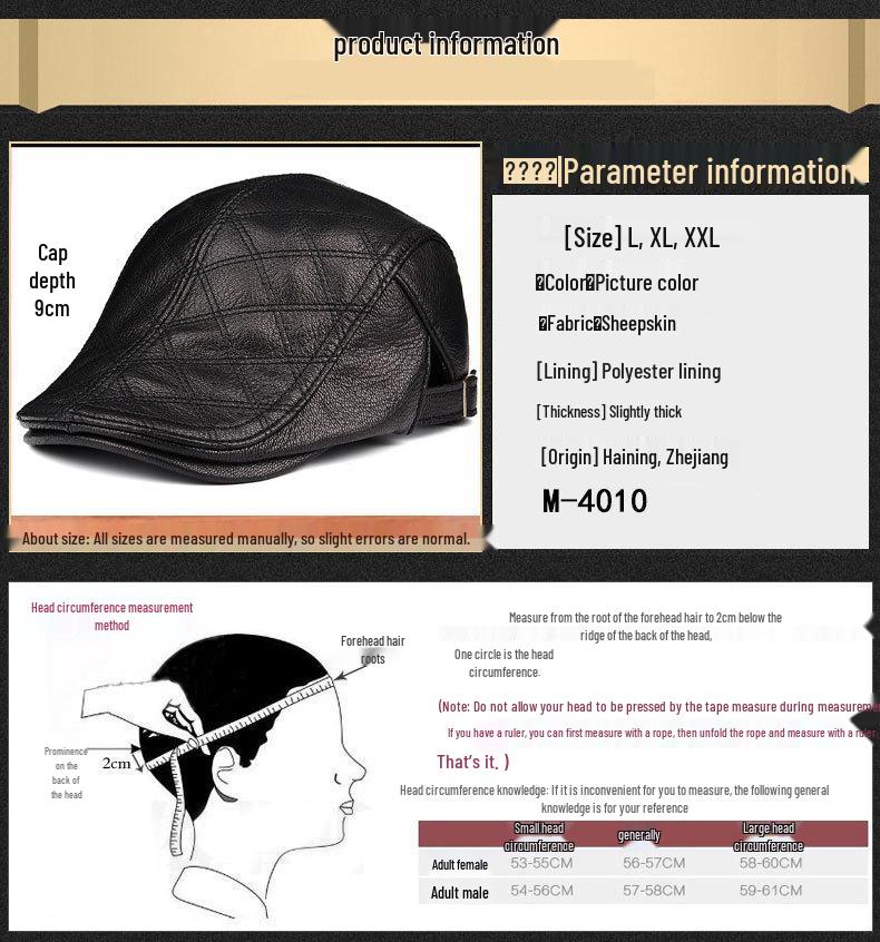 Men's Lambskin Leather Flat Cap - Autumn/Winter Warm Beret for Middle-Aged & Elderly