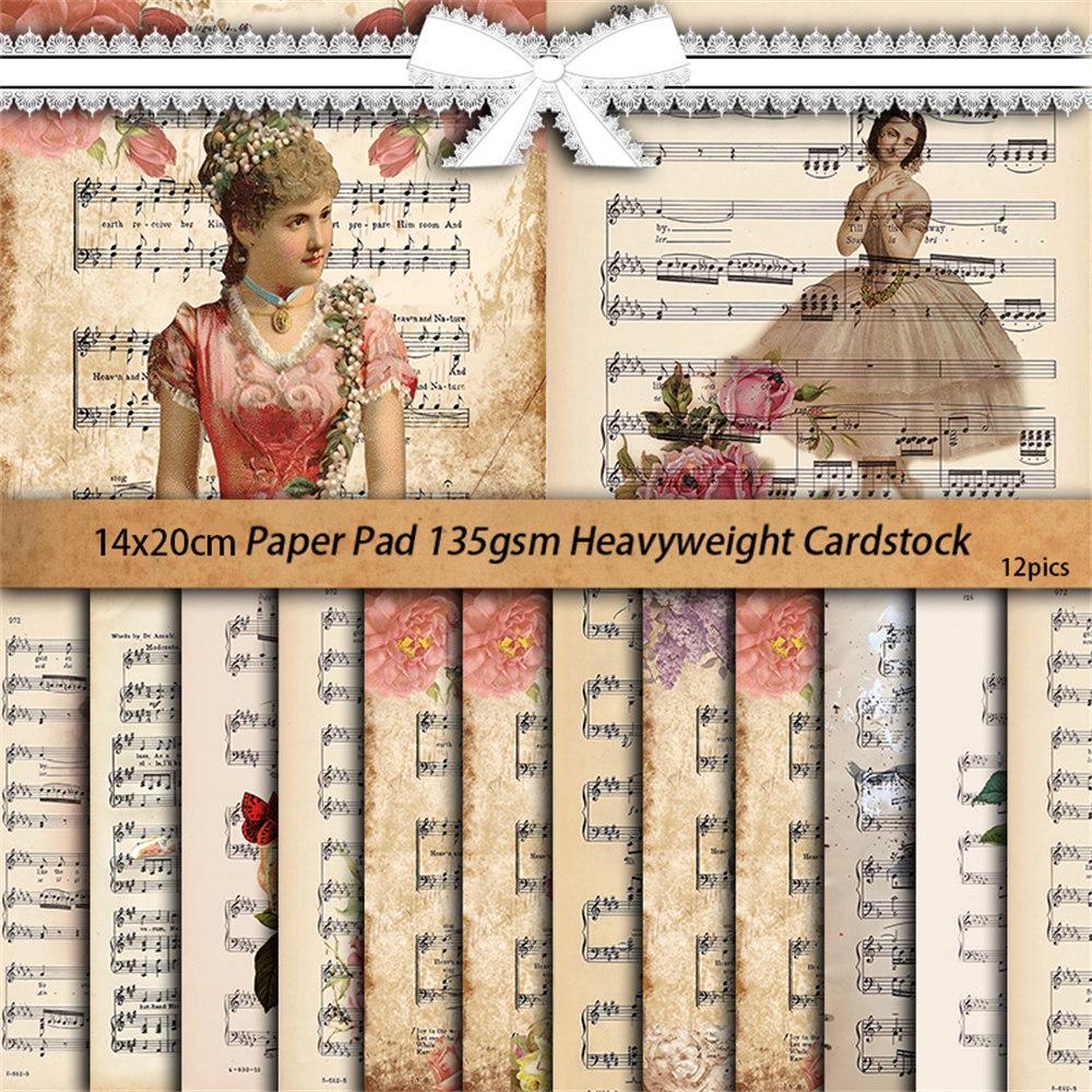 12 Retro Sheet Music Decorative Journal Papers - European & American Collage DIY Stickers