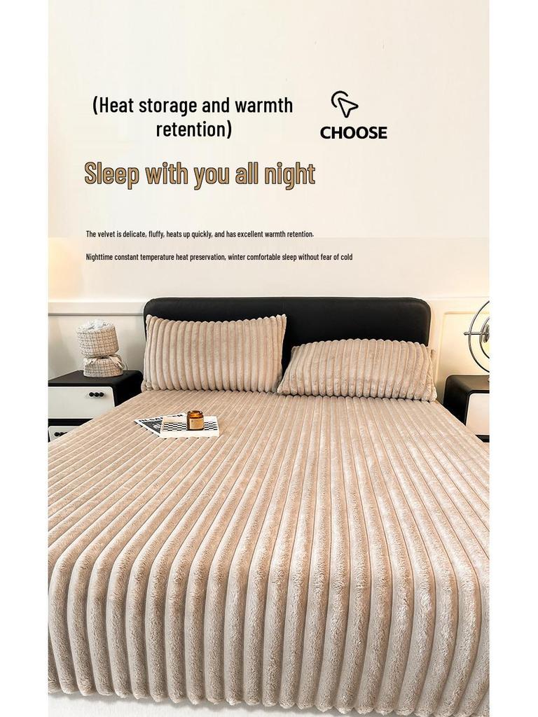 Hautfreundliches doppelseitiges Fleece-Spannbettlaken mit Kordelzug - Dickes Milchsamt Unifarbe Tagesdecke.