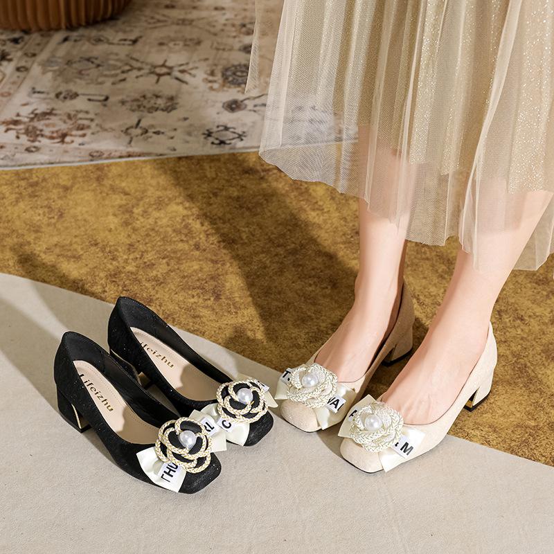 Euro Designer Women Shoes Modern Pumps Girl Beautiful Pearl Flowers High Heel Shoes Luxury Bowknot Dress Shoes