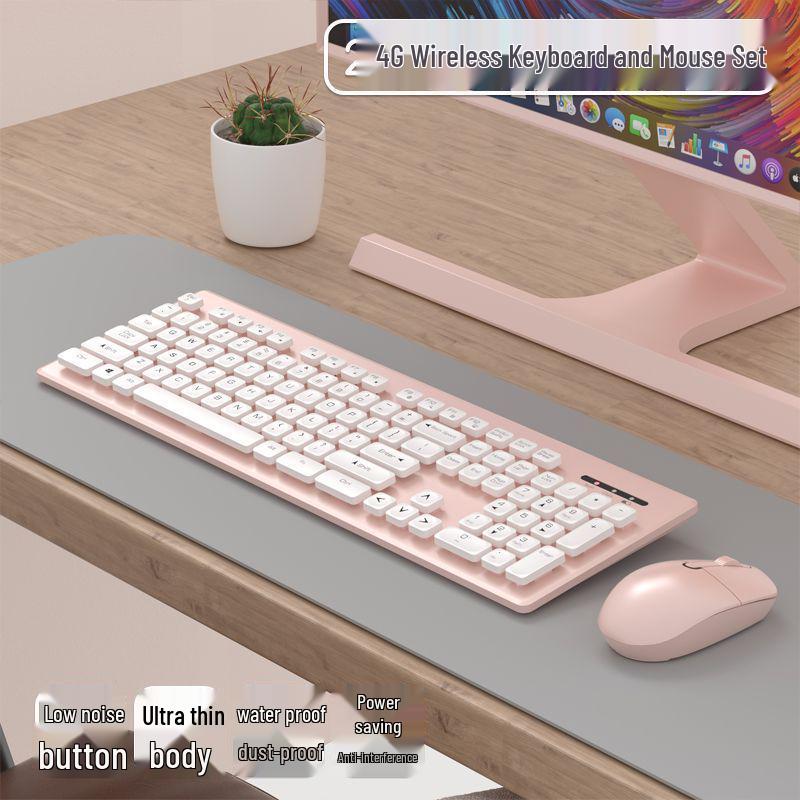 Silent Wireless/Wired Keyboard & Mouse Set for Girls - Ideal for Laptops, Office & Home Use.