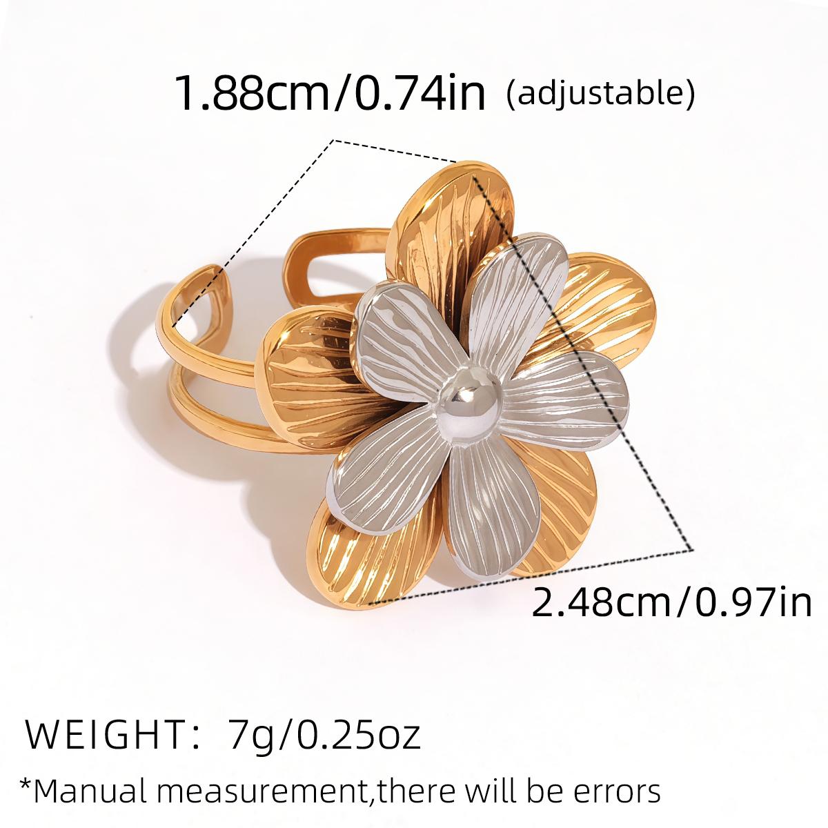

Fashion Stainless Steel Stereoscopic Flower Metal Chic Adjustable Ring Women Charm Golden Rust Proof Daily Zircon Bijoux resizable