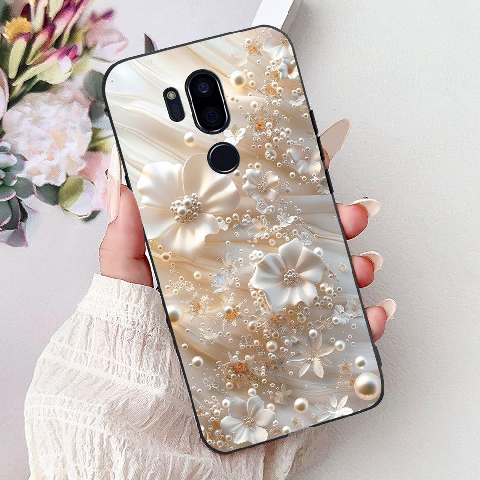 Para LG G7 ThinQ Funda Silicona Negra Gato Lindo Flores de Moda Trasera Pintada Genial Para LG G7ThinQ Funda de Teléfono LMG710EM
