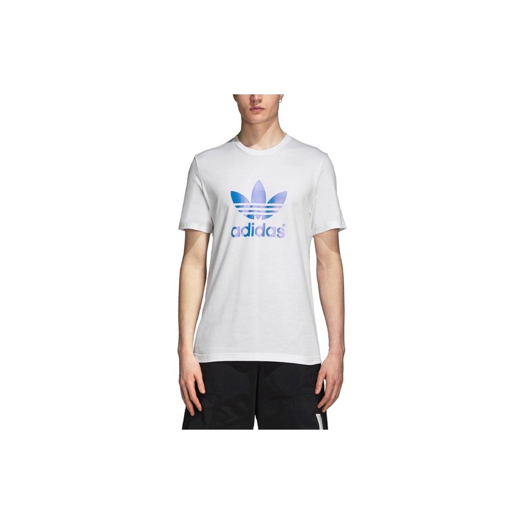 adidas Originals Trefoil Blue Logo Print Short Sleeve T-Shirt Men Tops White DP8570
