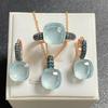 3Pcs Gun Black Plated Blue Zircon Jewelry Set for Women Includes Ring Earrings Necklace Elegant Crystal Blue Topaz Matching Gift