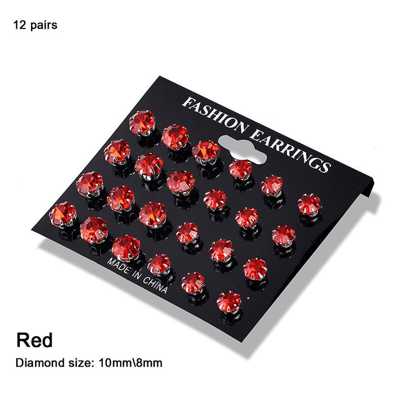12 Pairs/Set Exquisite Elegant Wedding Stud Earrings Set Charm Simple Women Zircon Earrings Set Jewelry Accessories Gifts LM