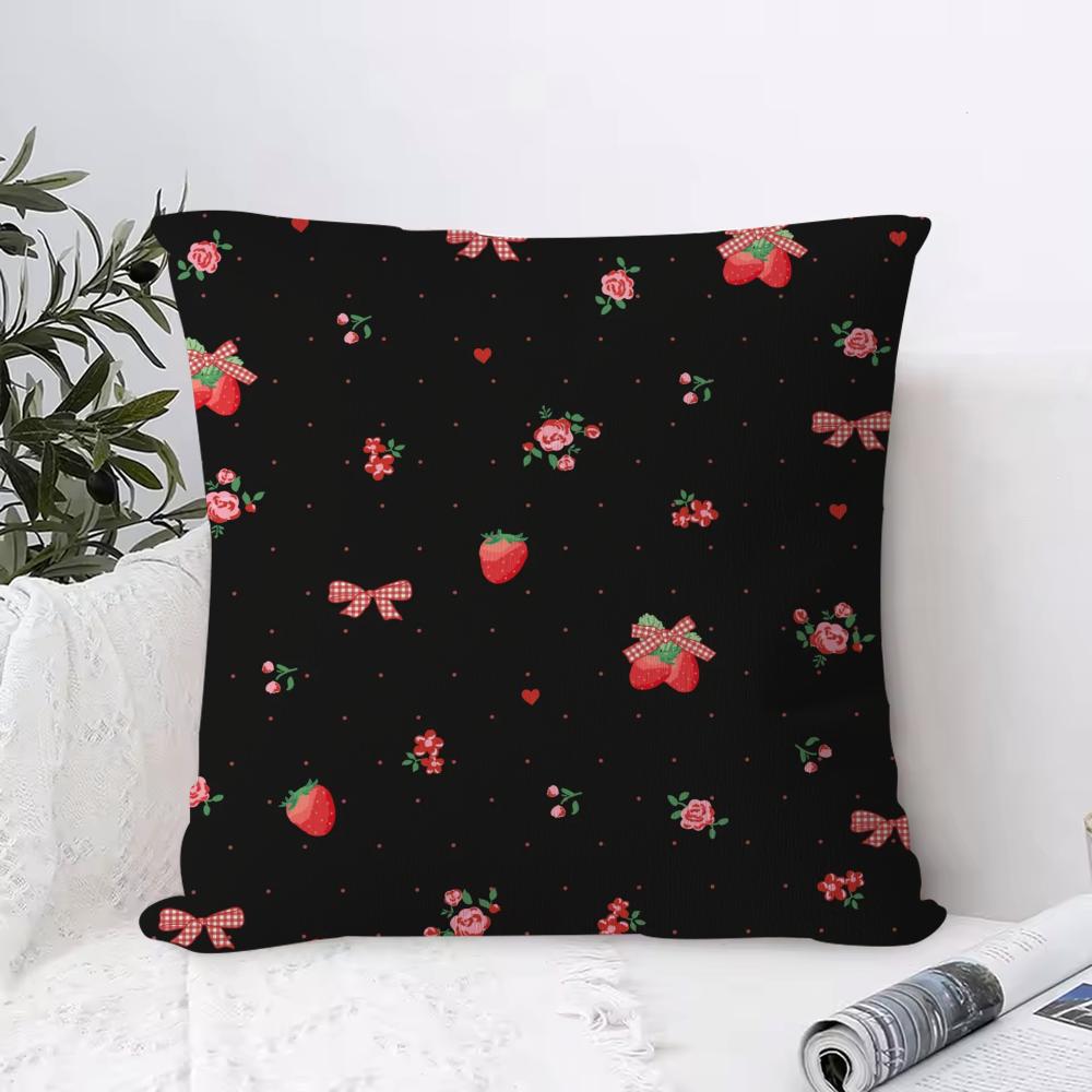 S-Strawberry F-flowers Pillow Case Square Pillow Bedroom Sofa Leisure Comfort Cushion Living Room Home Decoration