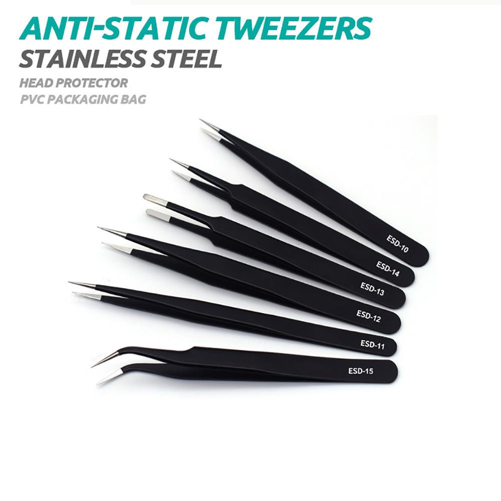 Anti-Static Stainless Steel Tweezers Precision Maintenance Industrial Repair Curved Working Model Making Hand Tool