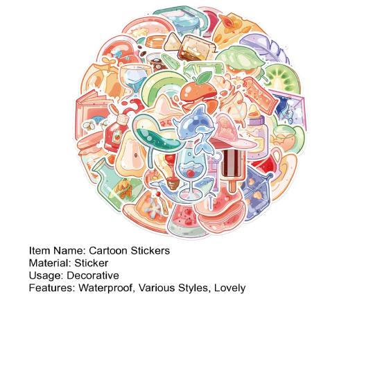 Stylish Laptop Stickers Dessert Fruit Decoration Self-adhesive Hand Account Journal Album Cartoon