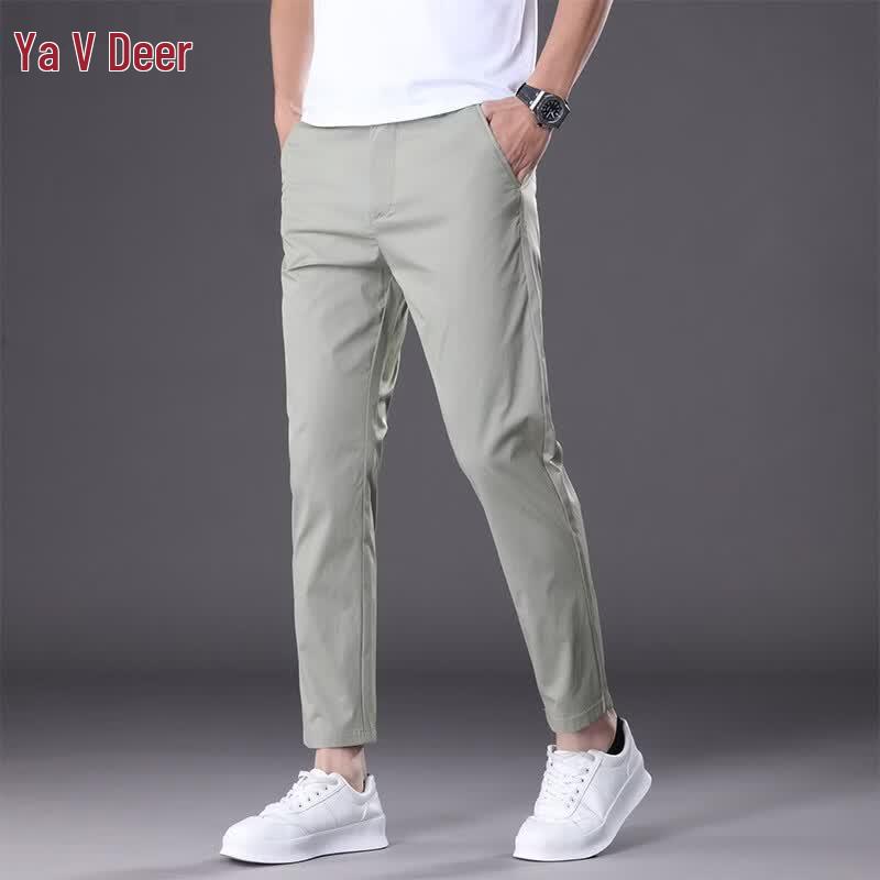 Yalu Men s Ice Silk Business Casual Straight-Leg Cropped Trousers 38