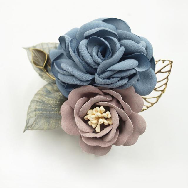 Korean Fashion Cloth Art Handmade Fabric Flowers Brooch Pin Ladies Lapel Pins Collar Shirt Leaves Brooches For Women Accessories