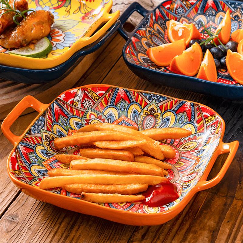 Abay Bohemian Square Ceramic Plates with Handles