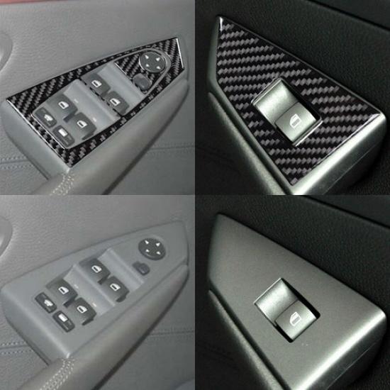 3pcs Carbon Fiber Car Inner Door Window Lift Button Frame Cover For BMW 6 E63
