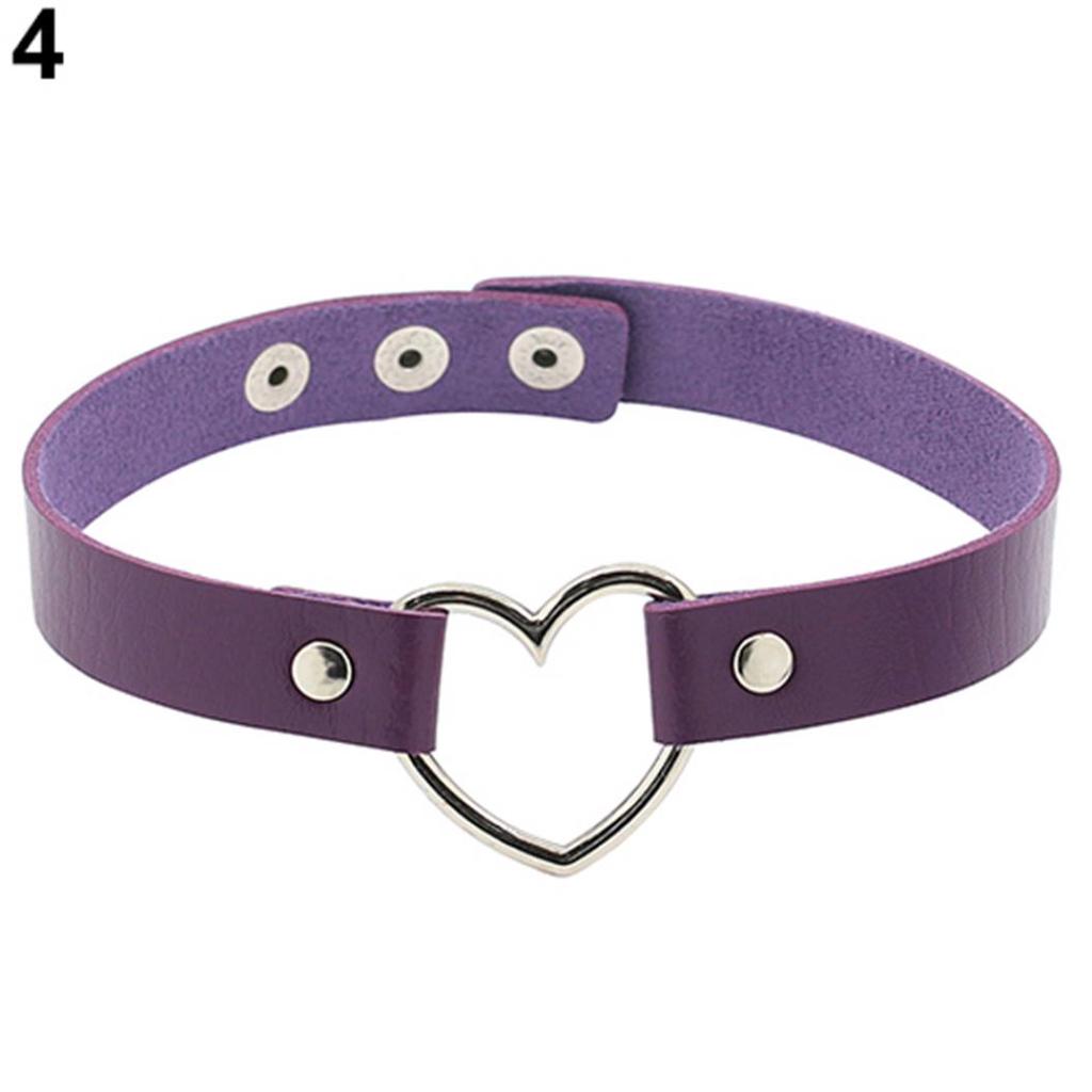 Women Punk Love Heart Ring Faux Leather Collar Choker Necklace Gothic ARI