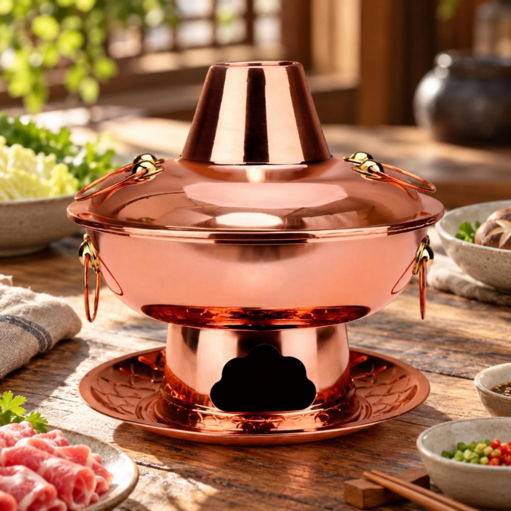 Copper Briquette Brazier Pot Tabletop Communal with Carrying Handles Traditional