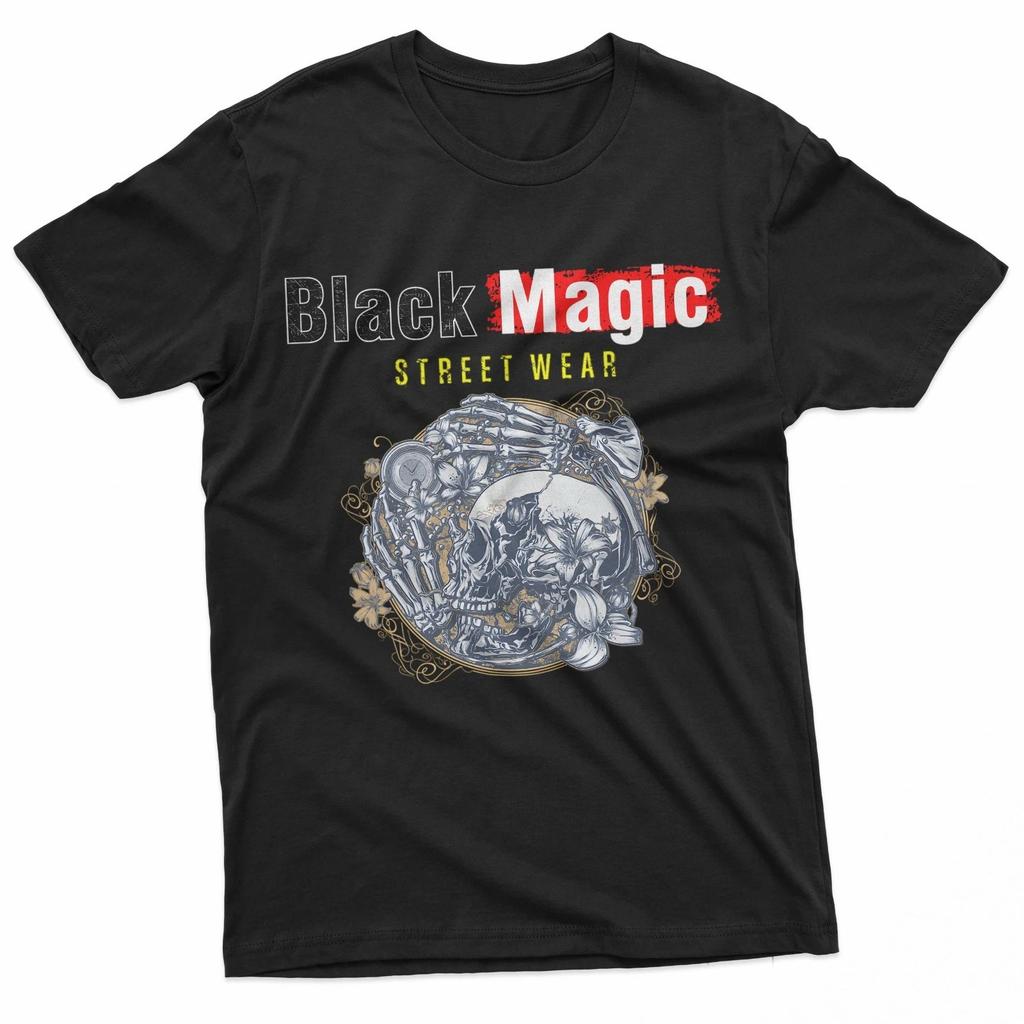 Black Magic Street Wear Skull Playing With Time Magic 100% Cotton T-shirt Mens Womens Tees Top