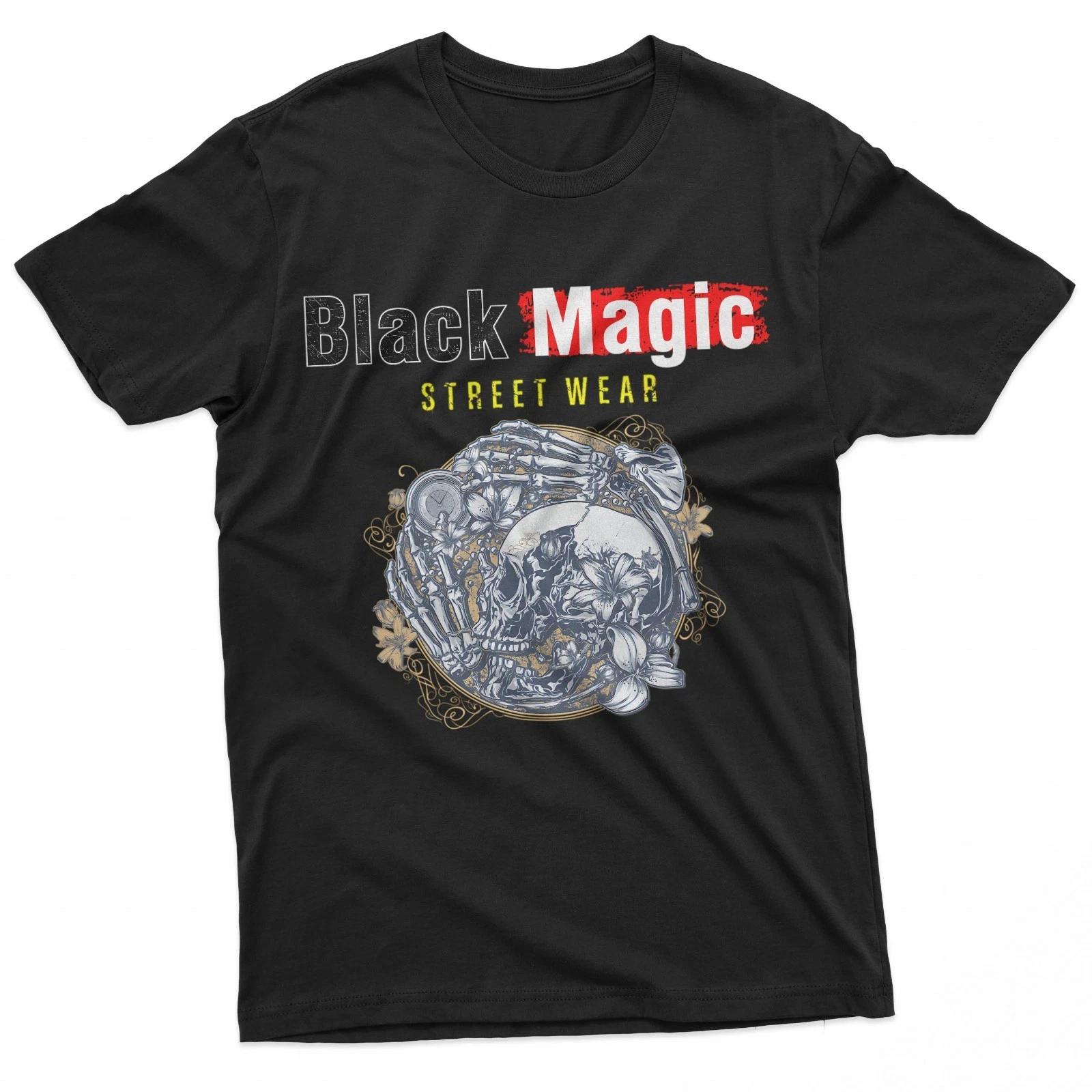 Black Magic Street Wear Skull Playing With Time Magic 100% Cotton T-shirt Mens Womens Tees Top L