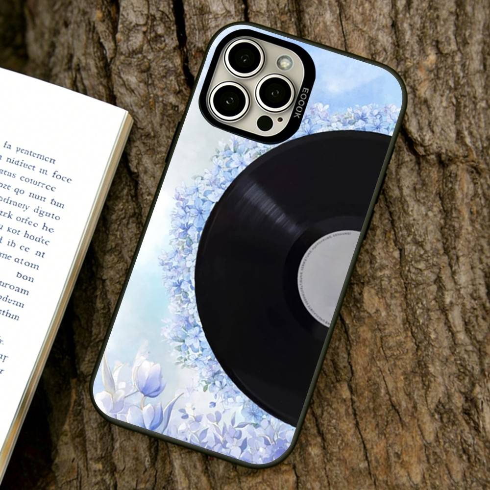

Flower Record Phone Case For iPhone 17,16,15,14,13,12,11 Plus,Pro Max,XS,Colored Silver Plated Inside Cover iPhone12