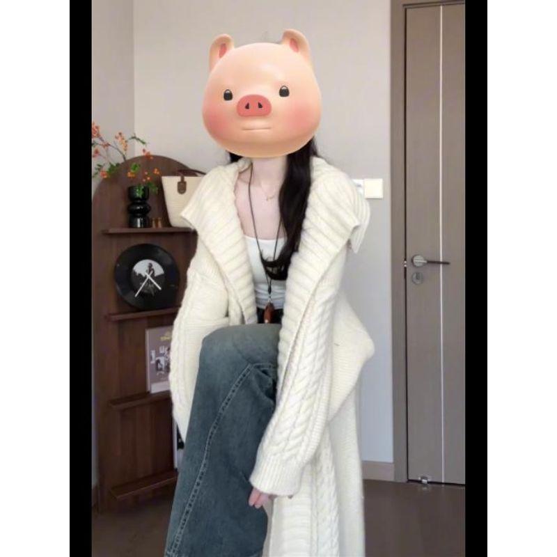 

Фантазийный французский ретро кардиган с вязаным свитером Beige White 2XL
