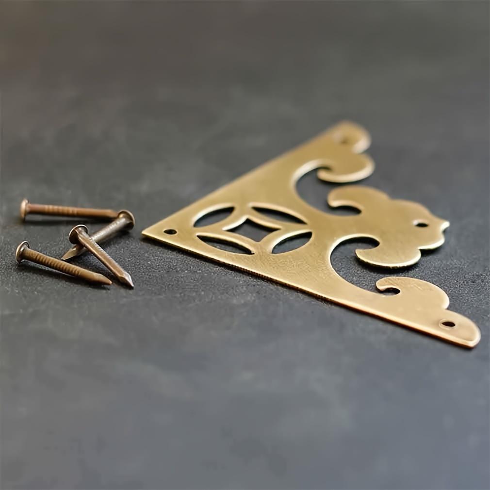 4pcs Vintage Brass Antique Decorative Box Corner Protector Triangle with Screws Wooden Jewelry Box Cabinet Chest Accessories