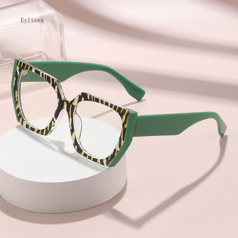 

Vintage Retro Polygon Cat-Eye Gn Eyewear Frame Construction Women Adults Fashion Stylish Fashion Double Color Clear Anti-Blue Light Spectacles Men