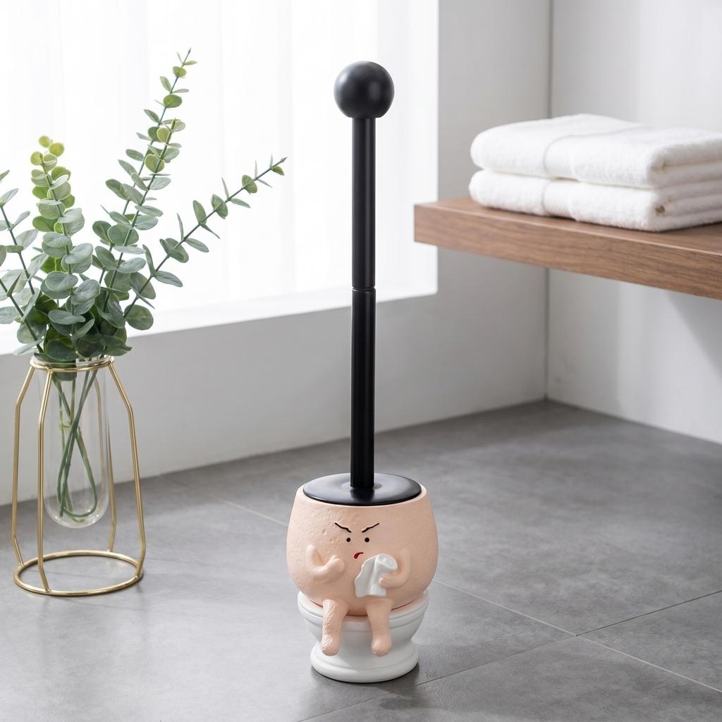 Set Creativo Spazzolone per WC da Bagno per la Casa con Portaoggetti Caratterizzato da Design Unico con Personaggio Manico Resistente e Setole Efficienti per la Pulizia per Uso Domestico