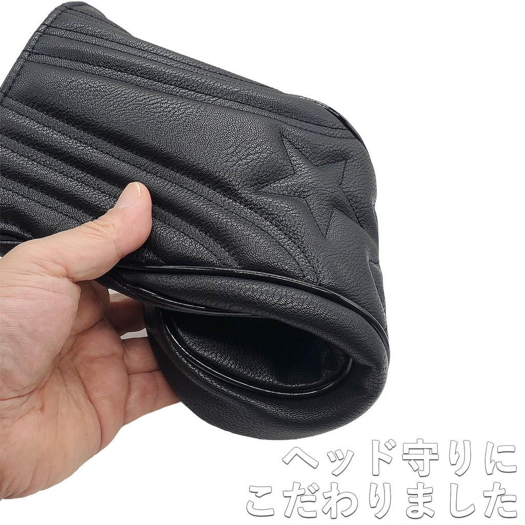 Premium PU Leather Golf Headcovers for and Wood Golf with Wave Pattern Conversion Daggers (3-Piece Set) Driver, Driving, Clubs, (Black)