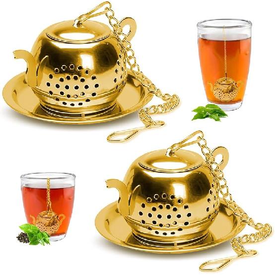2PCS Tea Infuser,Tea Strainers for Loose Tea with Drip Dray,Fine Mesh Tea Steeper,Tea Diffuser with Chain Hook and Lid,Tea Infuser for Loose Leaf Tea