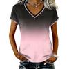 Camiseta Casual de Mujer con Cuello en V y Manga Corta, Jersey con Estampado Degradado, Tejido Ligero y Suave, Ajuste Cómodo