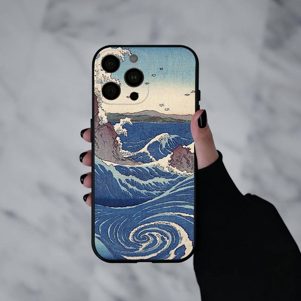 J-Japan Ukiyo-e S-Samurai Sea Phone Case For iPhone 17pro, 16,15,14,13,12,11 X XR Plus,Others Soft Black Cover