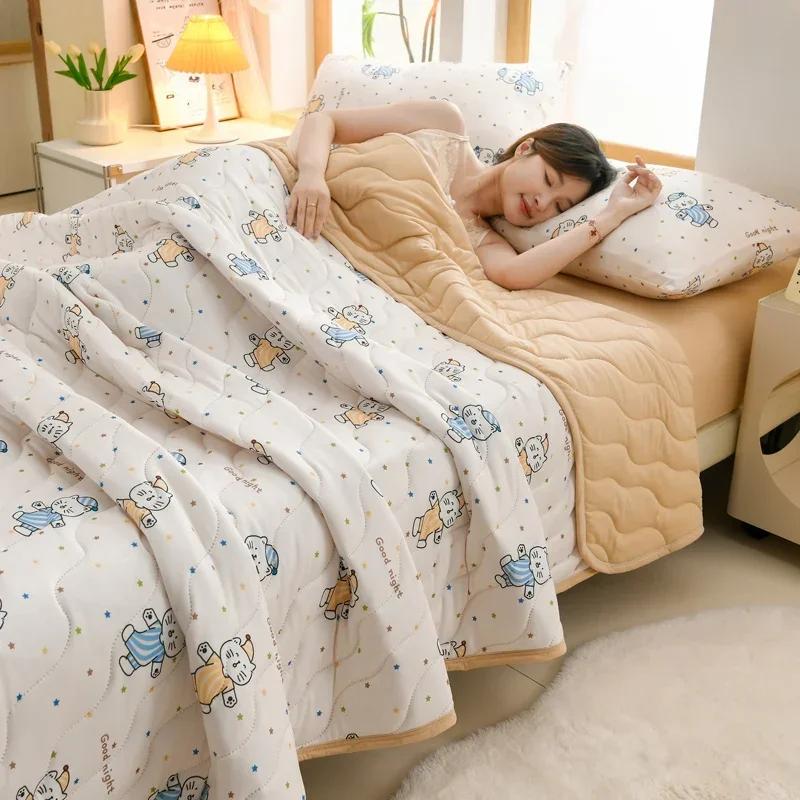New Floral Spring Summer Quilt and Pillowcase Soft Skin-friendly Single Double Blanket Knitted Breathable Thin Comforter Duvet