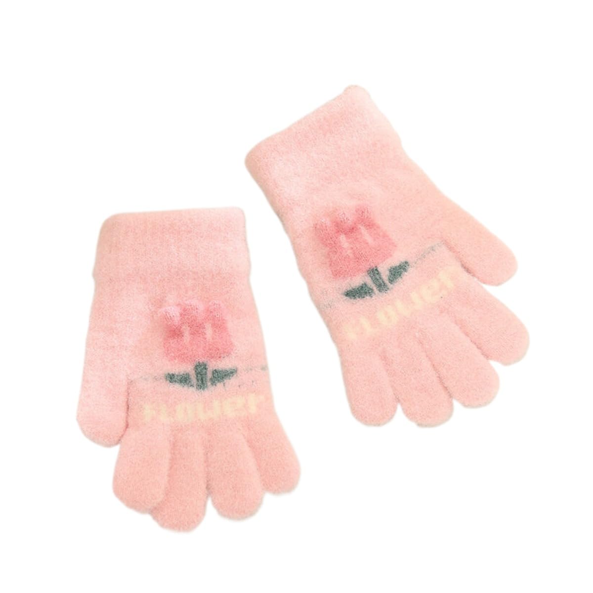 

VIISEN Popular Gloves for Ages Cute and Perfect for Winter and Cycling Size Ages Kids Gloves, Five-Finger Girls, 2-5, Warm, Outings, School, (Pink,