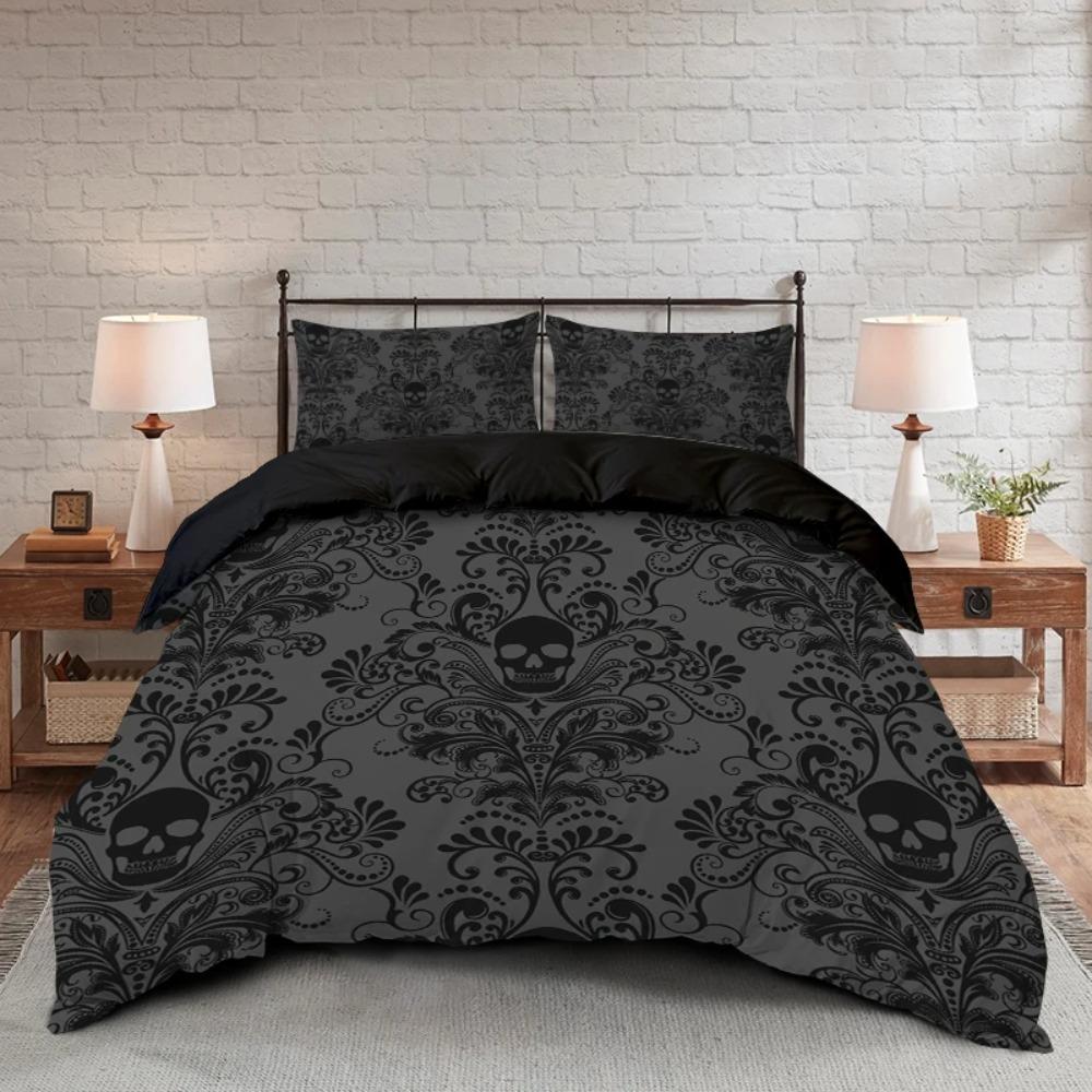 

3pcs Skull Flower Duvet Set with Flower Skull Pattern Includes Suitable for All Seasons EUsingle135x200cm