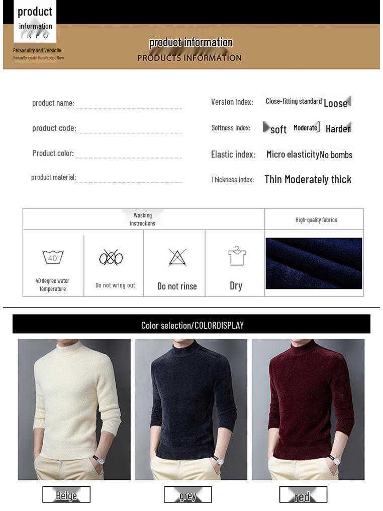 Unisex Thickened Mink Velvet Sweater with Semi-High Neck - Winter Warm Cashmere Base Shirt