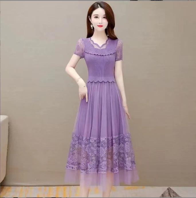 

Плиссированное Летнее Кружевное Платье для Похудения - Женская Юбка Миди Элегантного Стиля 3XL фиолетовый