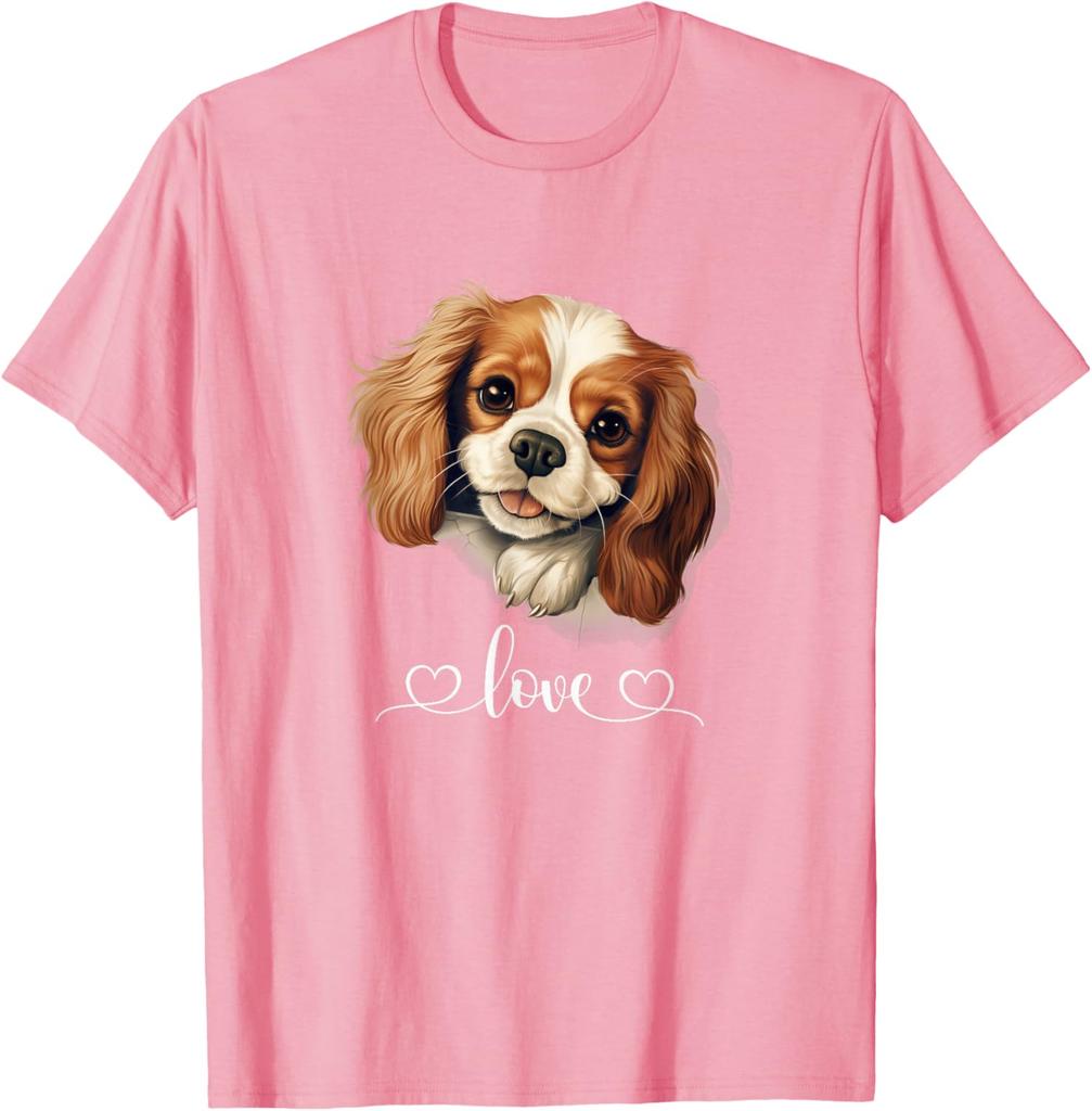 Cavalier King Charles Spaniel Dog Love Graphic Print Cotton T-Shirt Casual Round Neck Tee