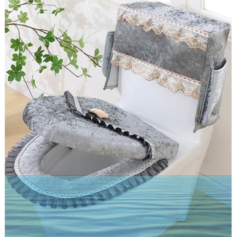 European Style Storage Water Tank Dust Cover Lace Toilet Set Easy To Install Clean Toilet Seat Cushion Non Shedding Seat Mat Beautiful Adorn Supplies