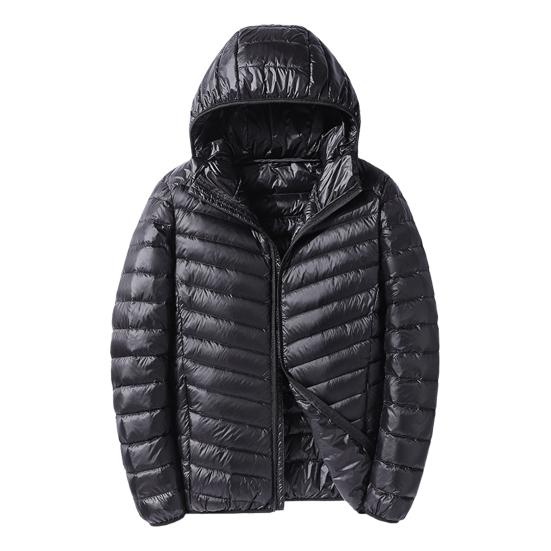 Men Down Coat Hooded Lightweight Warm Winter Jacket Long Sleeve Zipper Closure Windproof Cold Weather Outerwear