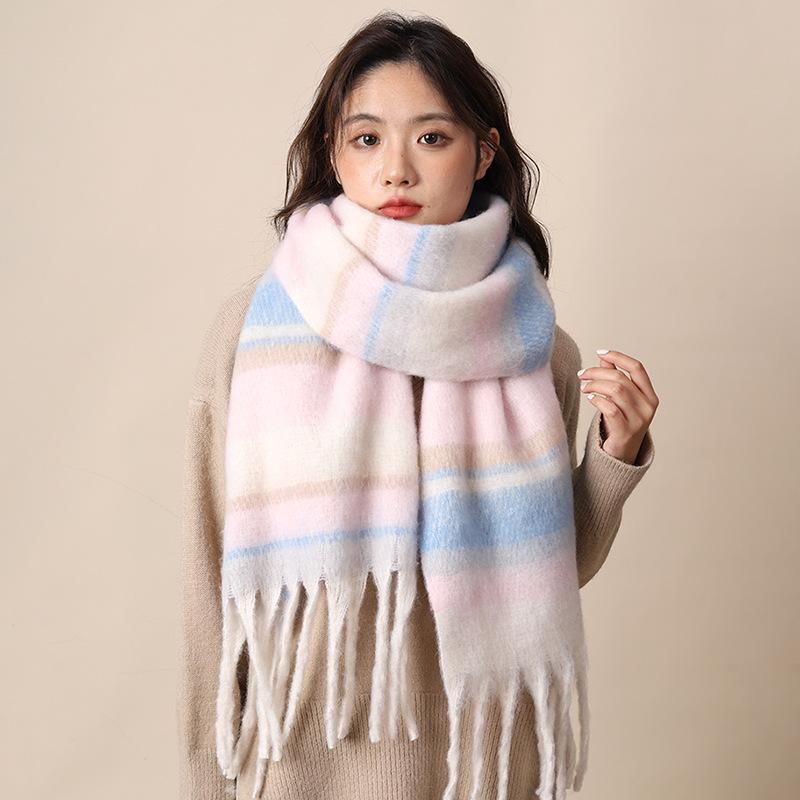 Scarf women's autumn and winter new plaid thickened shawl high-end atmosphere warm scarf