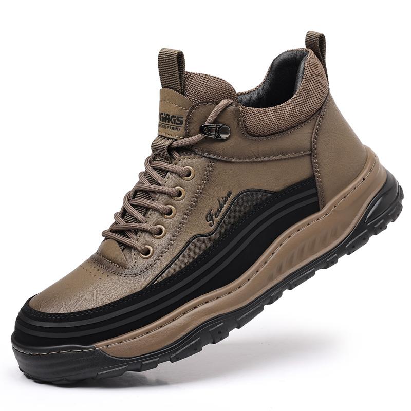 

Мода 2024Новая мода для мужчин, повседневная плоская дизайнерская обувь для ходьбы, уличные противоскользящие кроссовки на платформе, натуральная кожа, на шнуровке, вулканизированная обувь 44 хаки