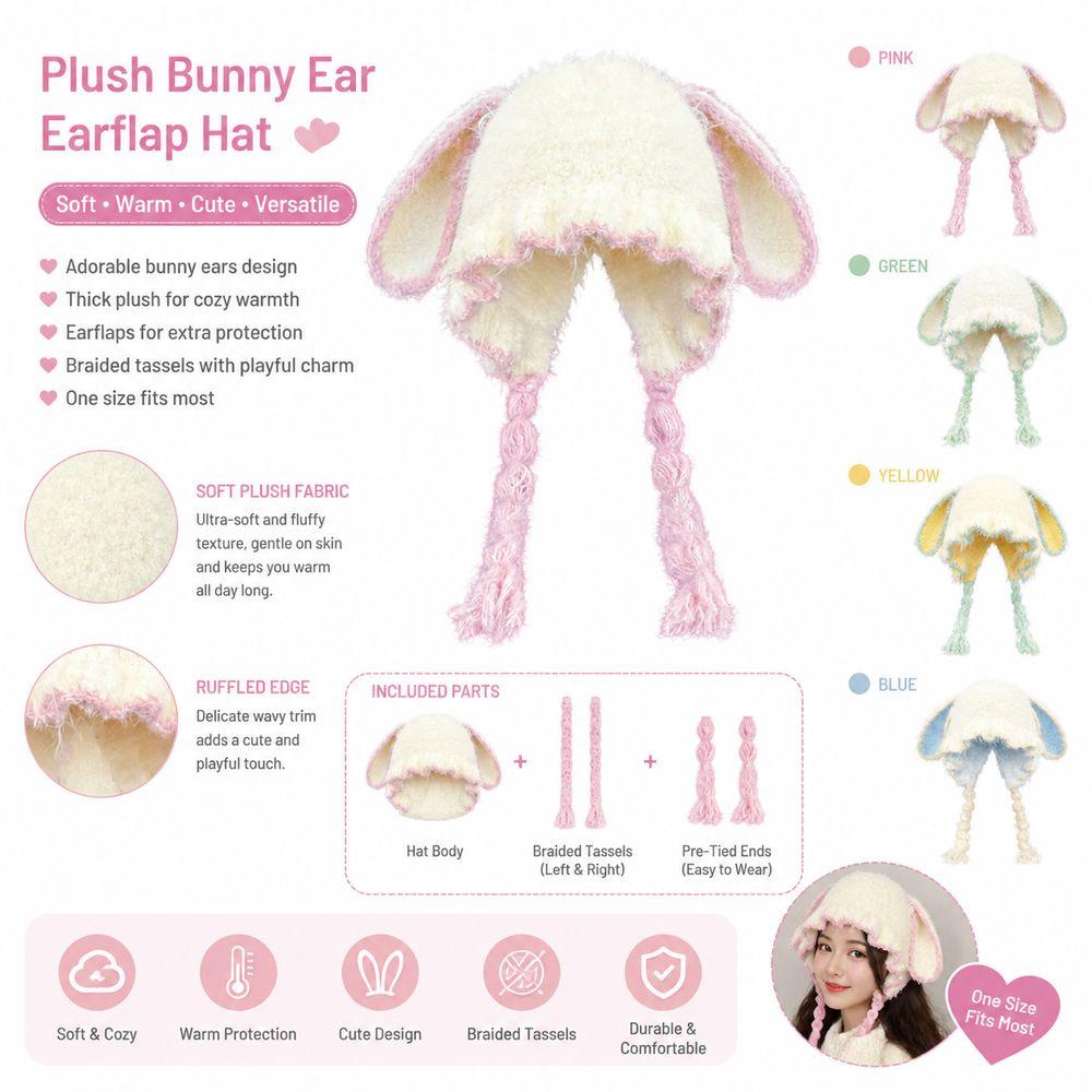 Soft Plush Bunny Ear Hat Fuzzy Texture Plush Winter Hat Convenient to Use Earflap Beanie Hat Women
