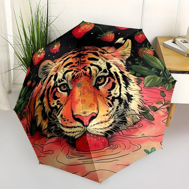 Good Boy Tigers Portable Automatic Umbrella Folding Umbrella With 8 Ribs Foldable Design For Outdoor Daily Use Stylish Accessory Perfect Gift For