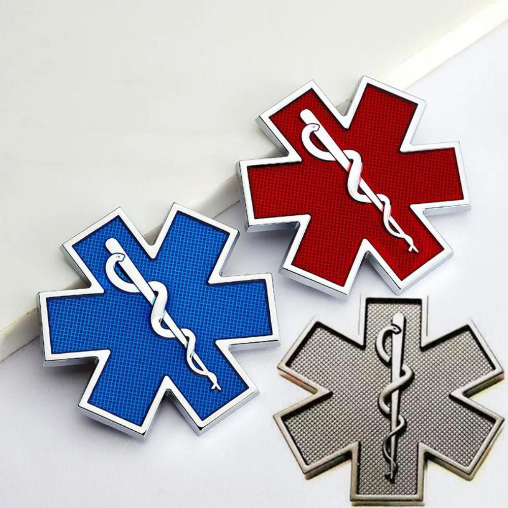 1pc Metal 3D Star of Life Car Sticker Styling Red Emergency Ambulance Logo Personalized Modification Metal Scratch Decoration