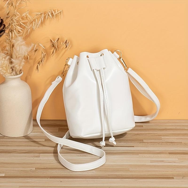 Chic Minimalist Solid Color Large Capacity Crossbody Drawstring Bucket Bag for Women, Available In Sky Blue/White/Black
