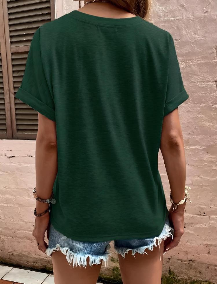 European American Style Spring Summer Women Tops Short Sleeves Twist Button Solid Colors Fashion