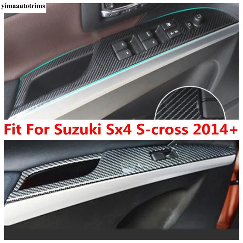 Armrest Window Glass Lift Button Panel Cover Trim Fit For Suzuki Sx4 s-cross 2014 -  Carbon Fiber Look Accessories Interior
