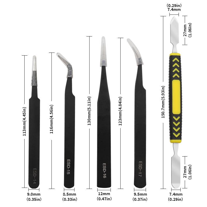 Stainless Steel 10-Piece/11-Piece Tweezer Set with Pointed and Bent Tips, Canvas Bag Included